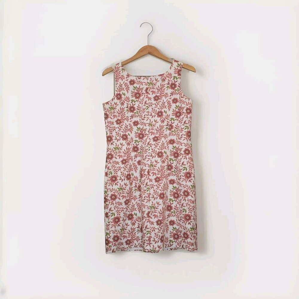 Charter Club Sheath Dress Women's Size 10 Cotton Pink Poppy Floral Zipper VTG - Picture 2 of 16